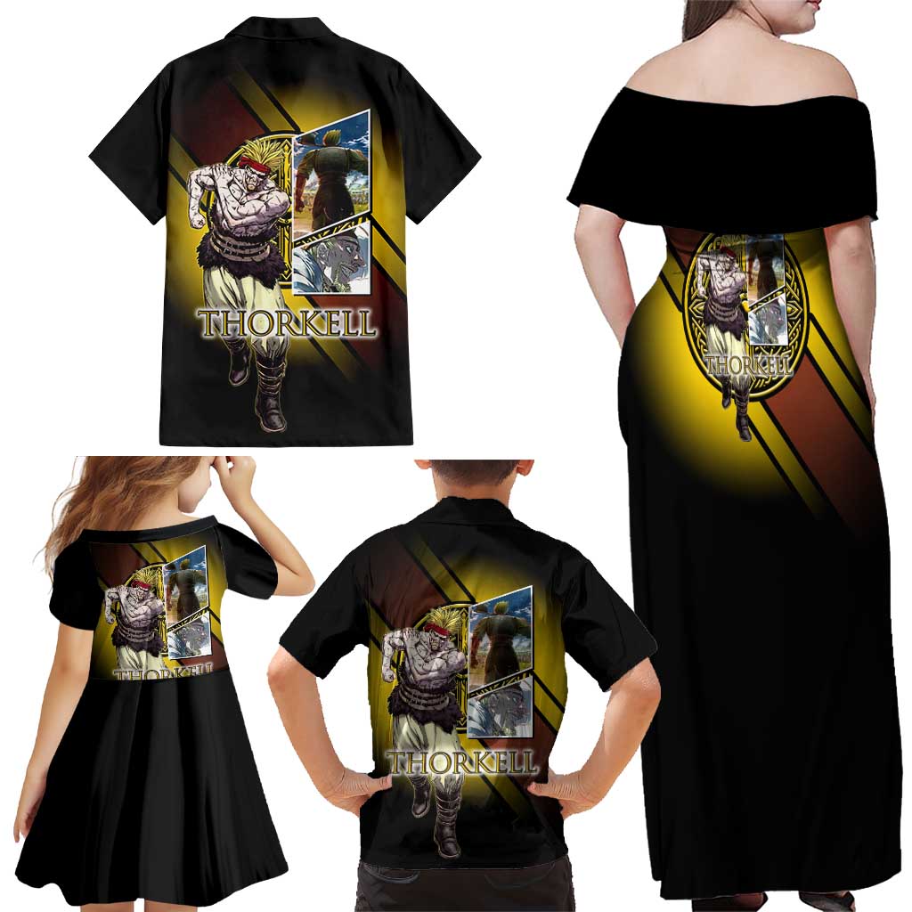 Thorkell Viking Berserker Family Matching Off Shoulder Maxi Dress and Hawaiian Shirt Viking Manga Illustration Style
