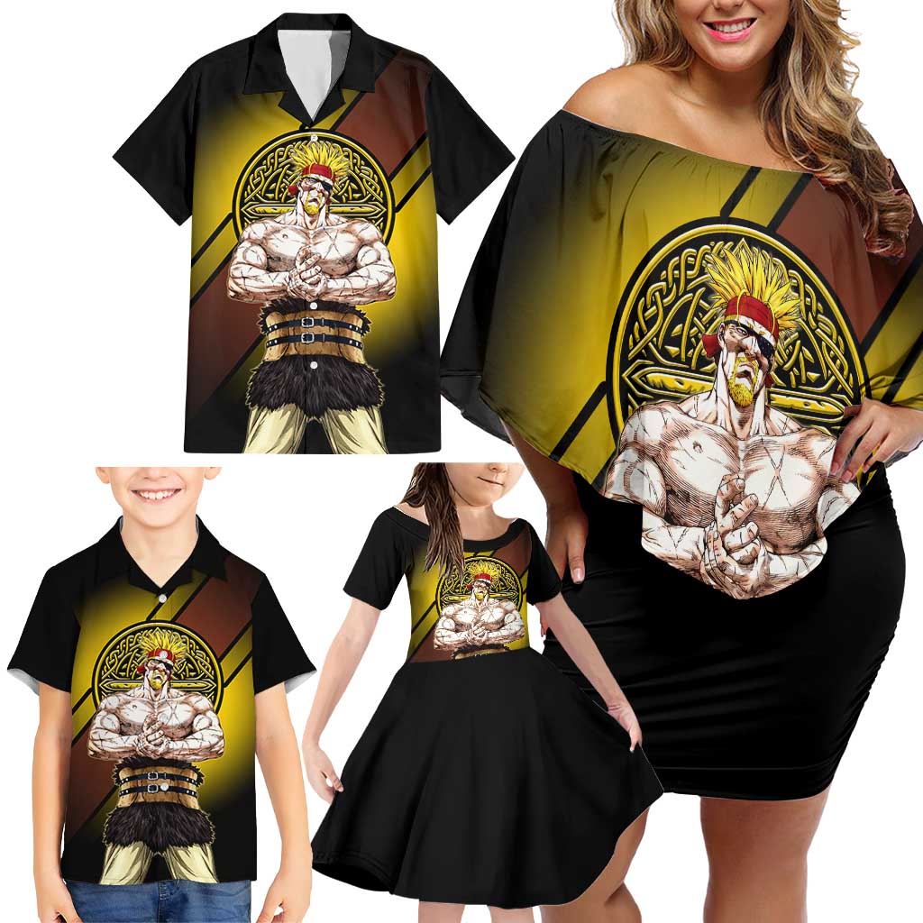 Thorkell Viking Berserker Family Matching Off Shoulder Short Dress and Hawaiian Shirt Viking Manga Illustration Style
