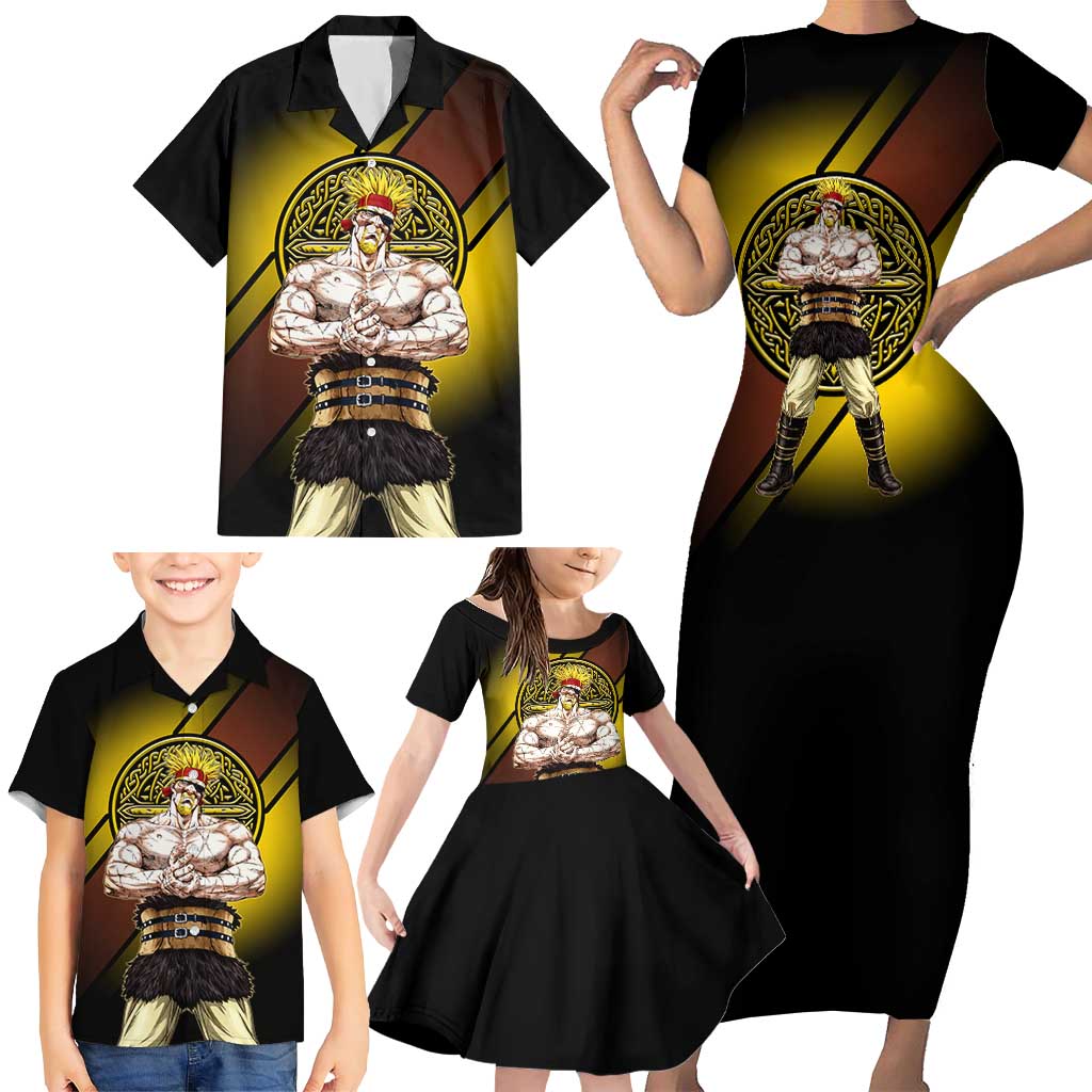 Thorkell Viking Berserker Family Matching Short Sleeve Bodycon Dress and Hawaiian Shirt Viking Manga Illustration Style