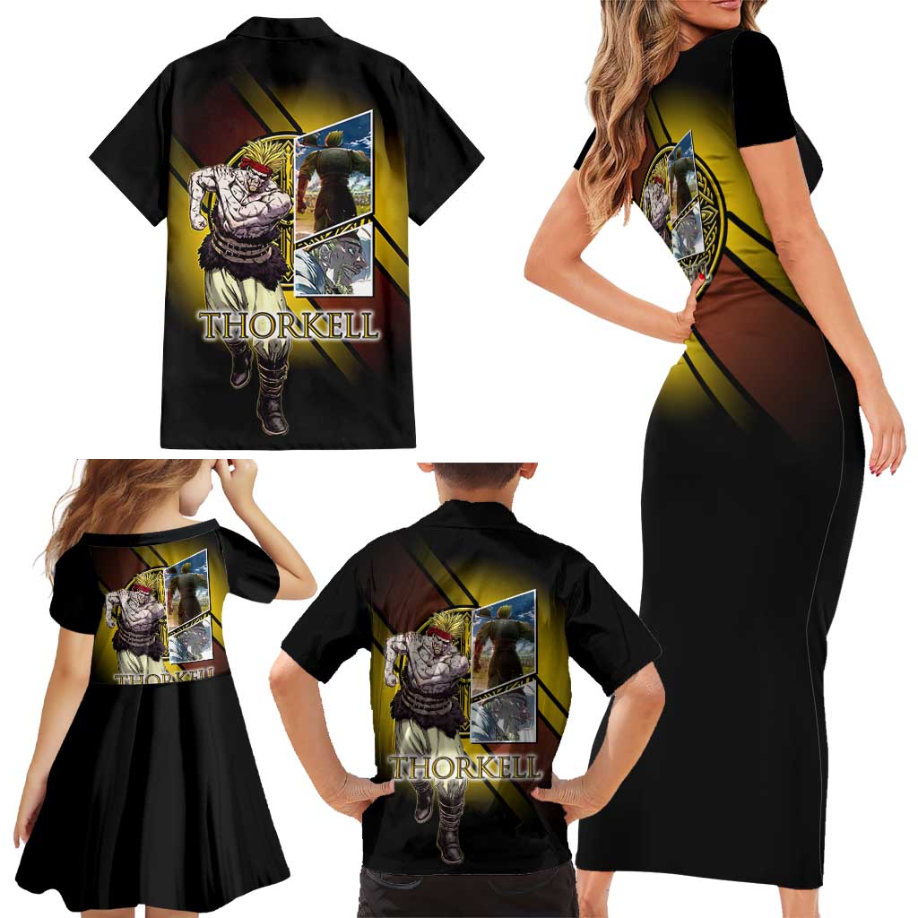 Thorkell Viking Berserker Family Matching Short Sleeve Bodycon Dress and Hawaiian Shirt Viking Manga Illustration Style