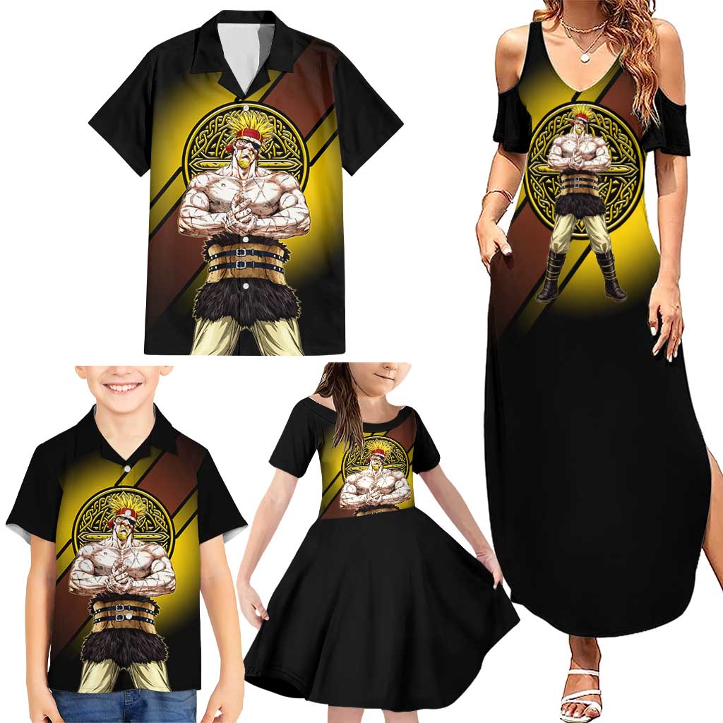 Thorkell Viking Berserker Family Matching Summer Maxi Dress and Hawaiian Shirt Viking Manga Illustration Style