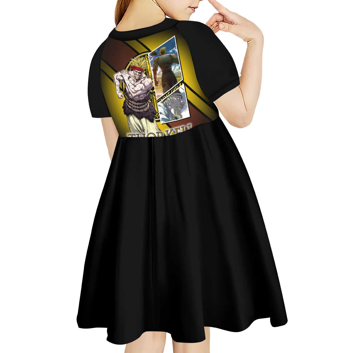 Thorkell Viking Berserker Kid Short Sleeve Dress Viking Manga Illustration Style