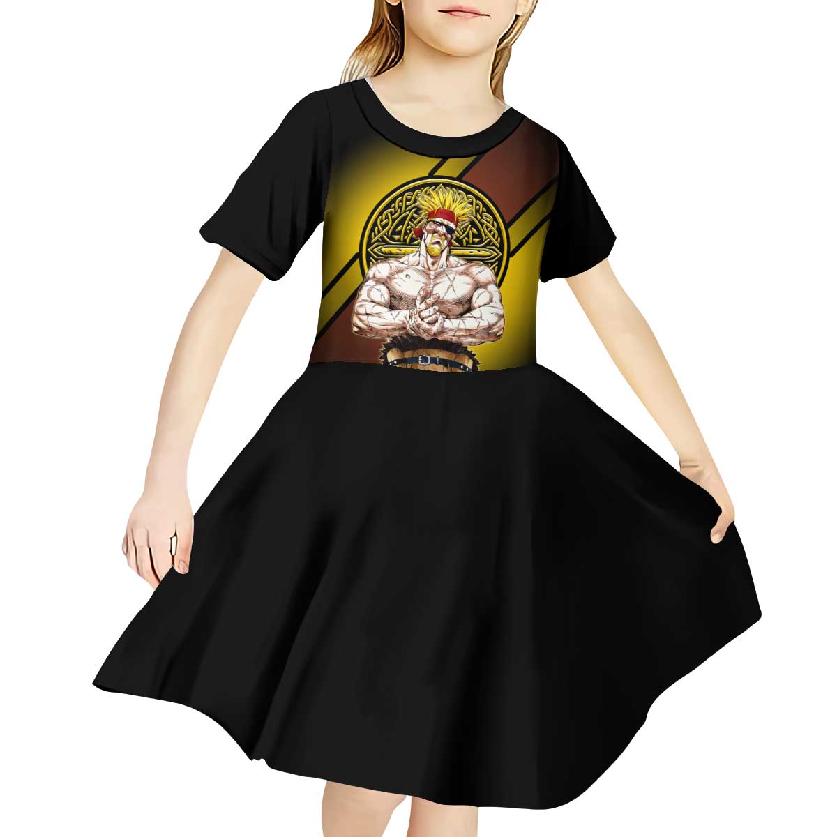 Thorkell Viking Berserker Kid Short Sleeve Dress Viking Manga Illustration Style