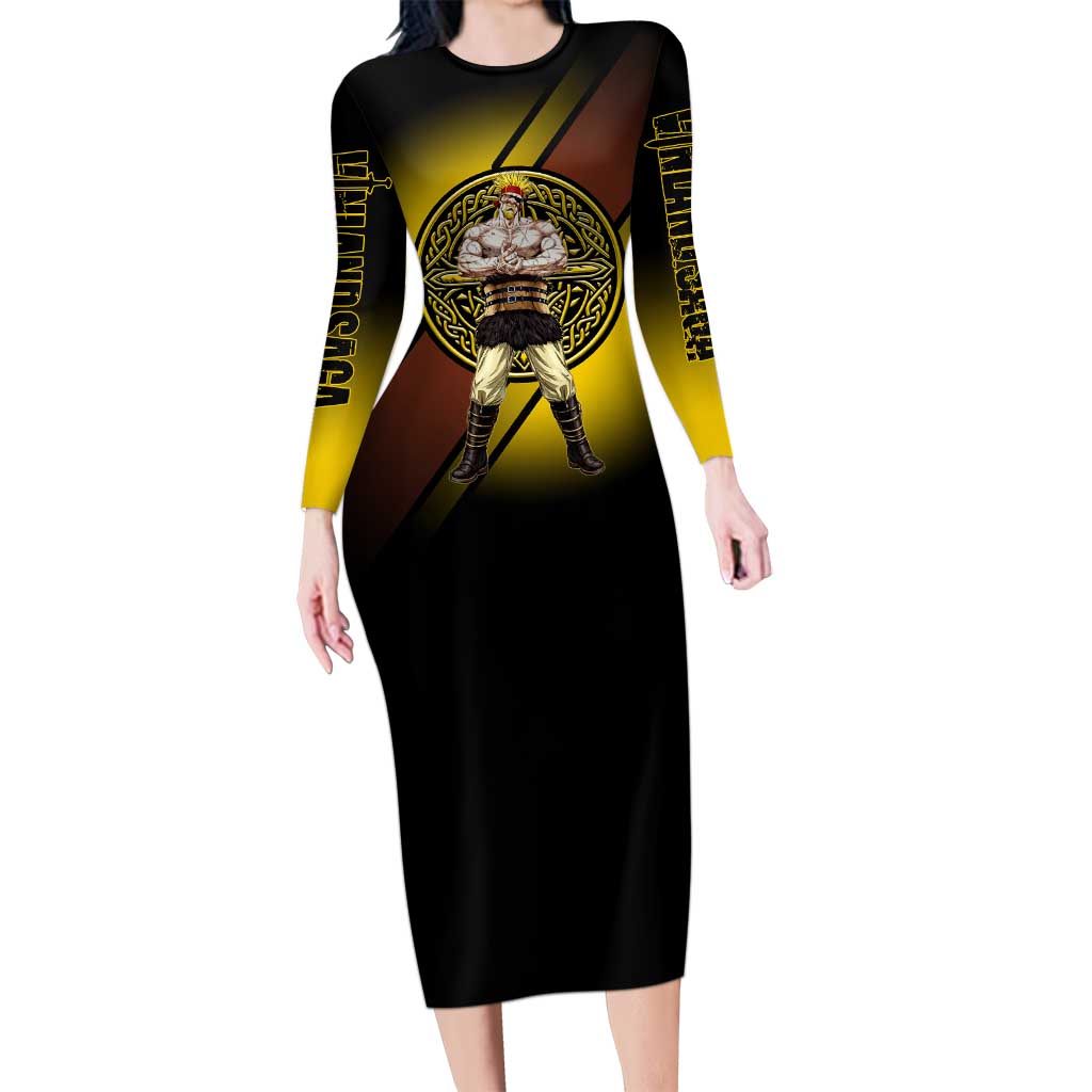 Thorkell Viking Berserker Long Sleeve Bodycon Dress Viking Manga Illustration Style