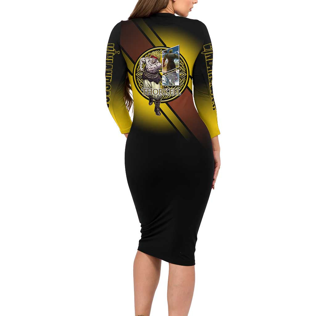 Thorkell Viking Berserker Long Sleeve Bodycon Dress Viking Manga Illustration Style