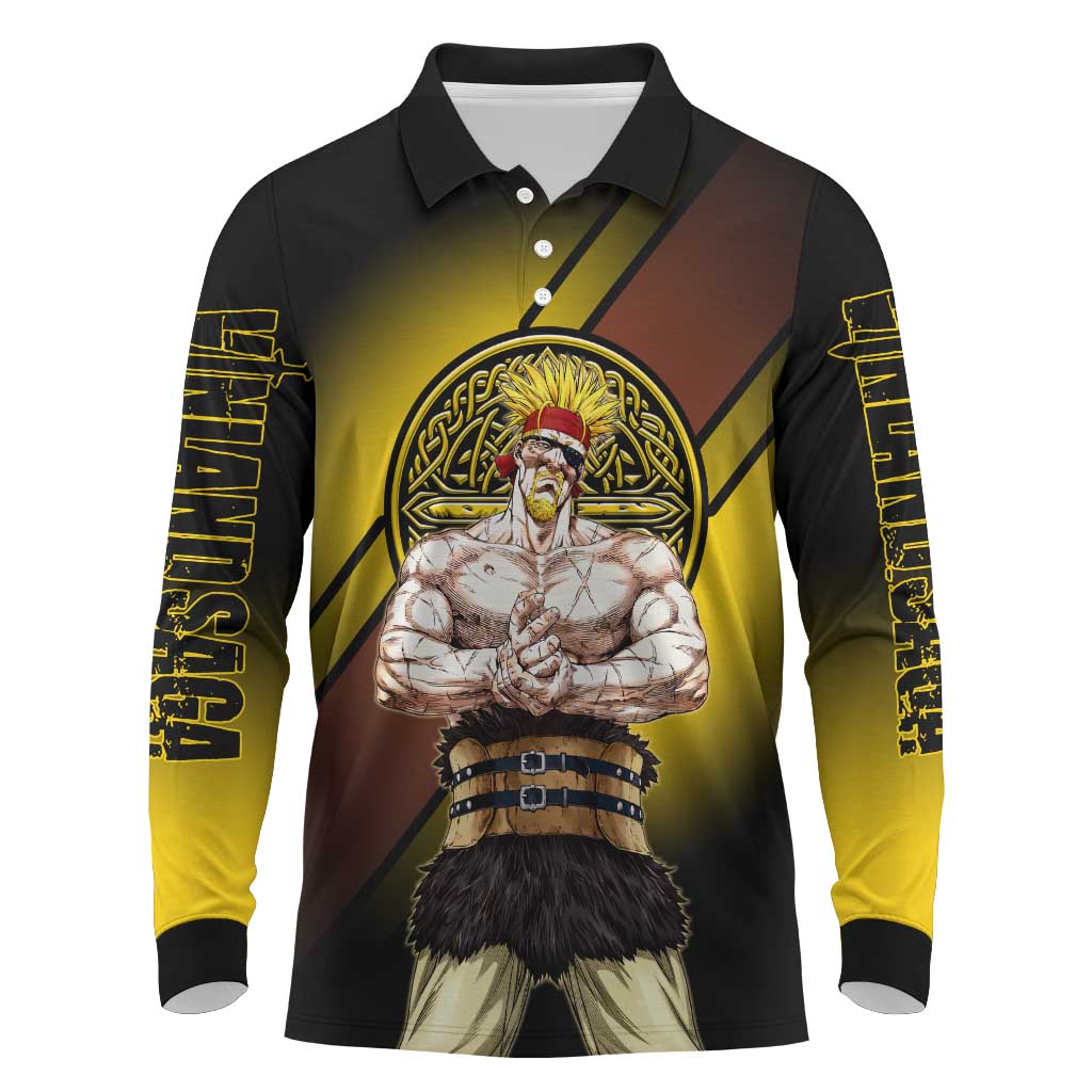 Thorkell Viking Berserker Long Sleeve Polo Shirt Viking Manga Illustration Style