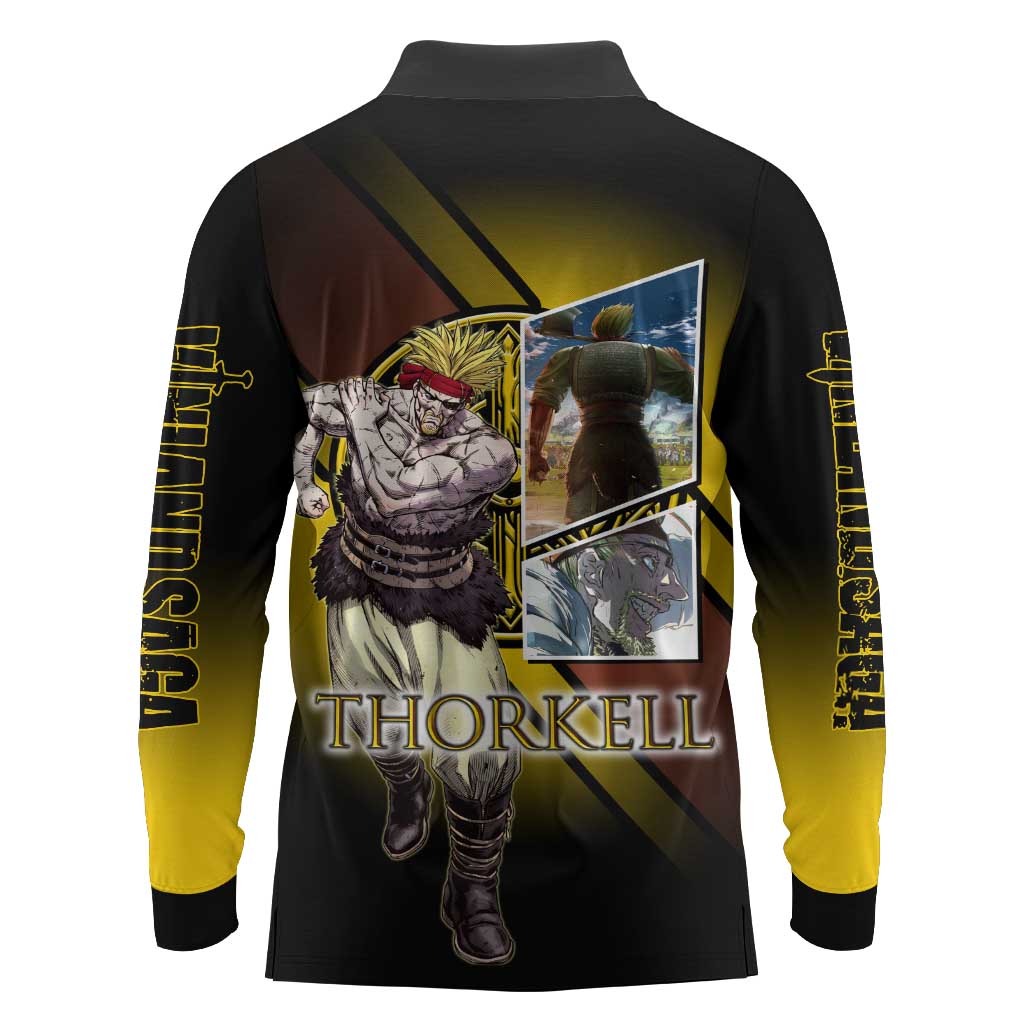 Thorkell Viking Berserker Long Sleeve Polo Shirt Viking Manga Illustration Style