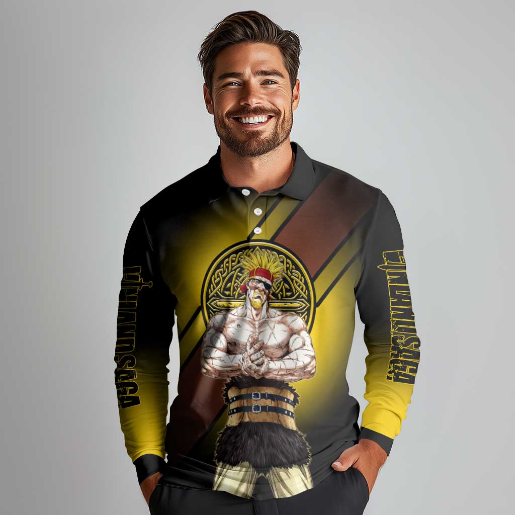 Thorkell Viking Berserker Long Sleeve Polo Shirt Viking Manga Illustration Style