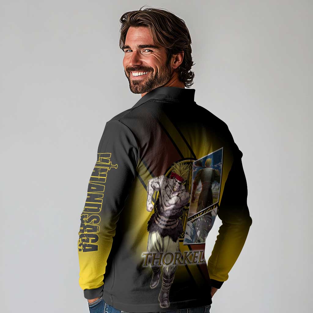 Thorkell Viking Berserker Long Sleeve Polo Shirt Viking Manga Illustration Style