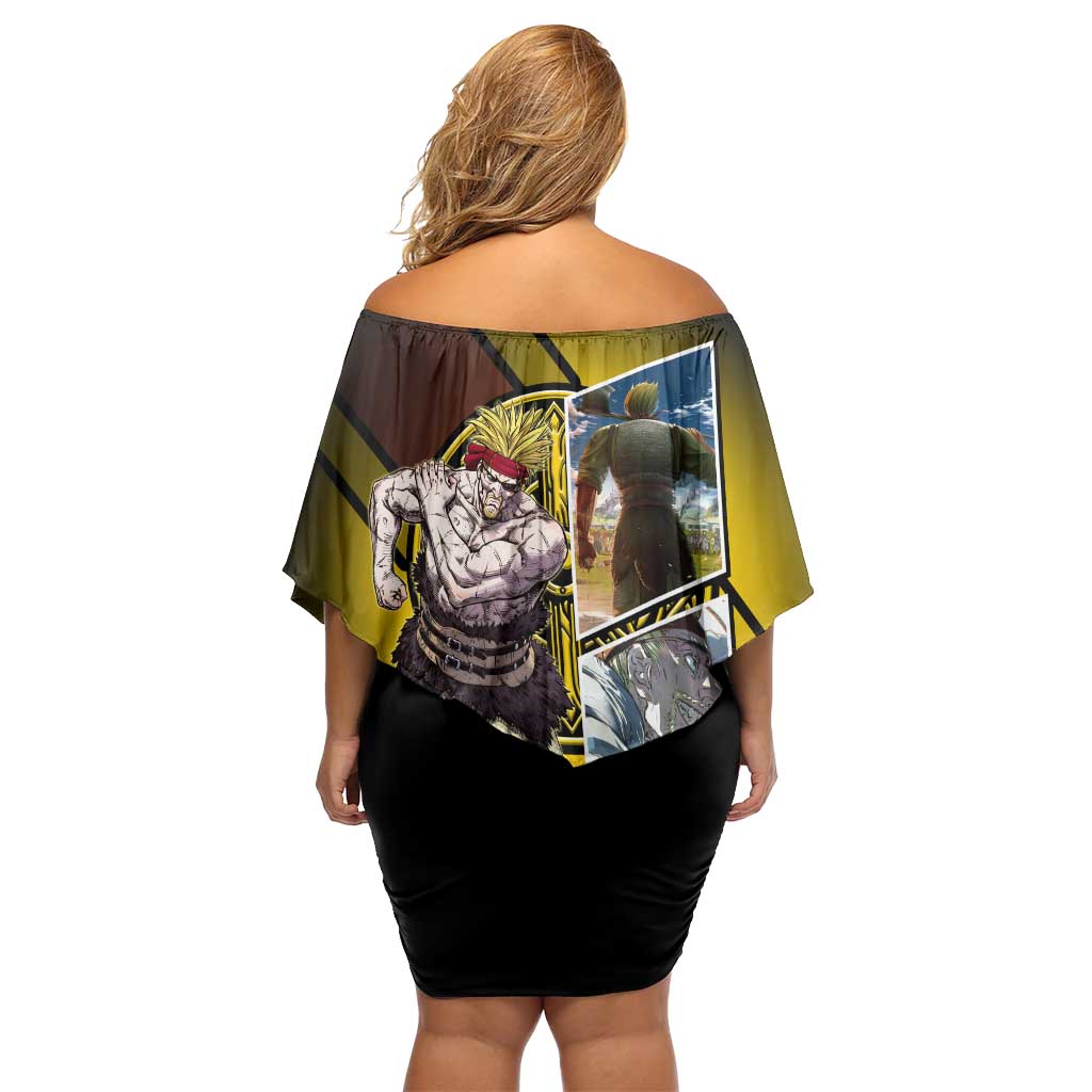 Thorkell Viking Berserker Off Shoulder Short Dress Viking Manga Illustration Style
