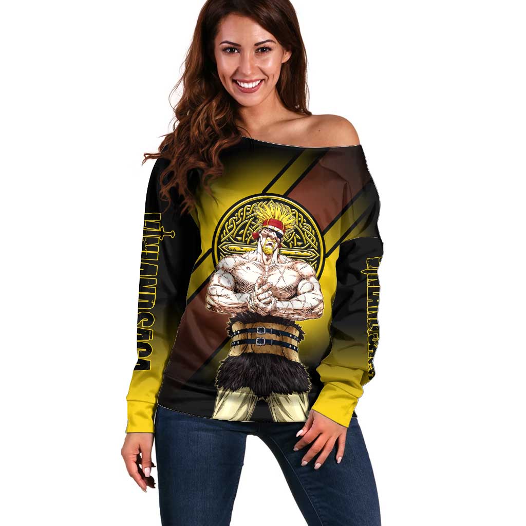 Thorkell Viking Berserker Off Shoulder Sweater Viking Manga Illustration Style