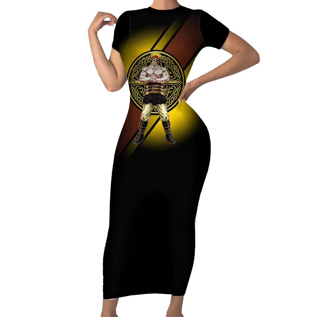 Thorkell Viking Berserker Short Sleeve Bodycon Dress Viking Manga Illustration Style