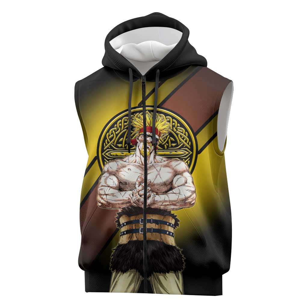 Thorkell Viking Berserker Sleeveless Zip Hoodie Viking Manga Illustration Style