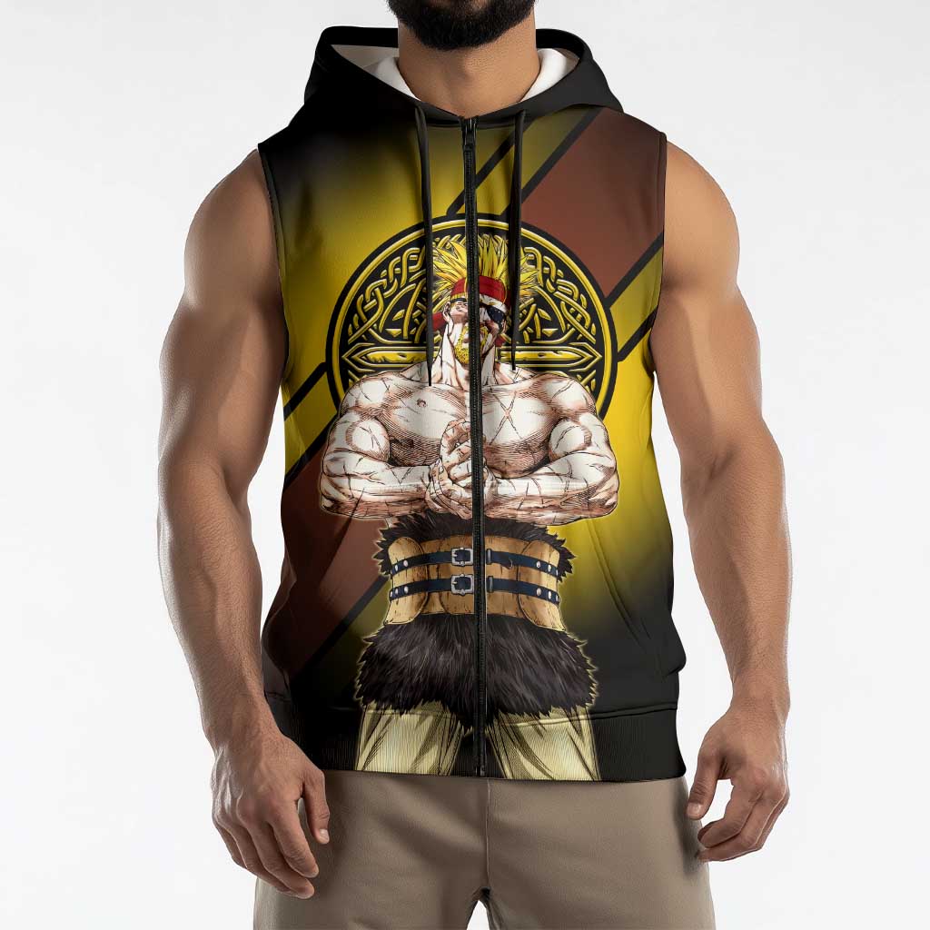 Thorkell Viking Berserker Sleeveless Zip Hoodie Viking Manga Illustration Style