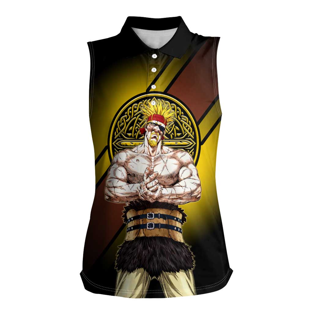 Thorkell Viking Berserker Women Sleeveless Polo Shirt Viking Manga Illustration Style