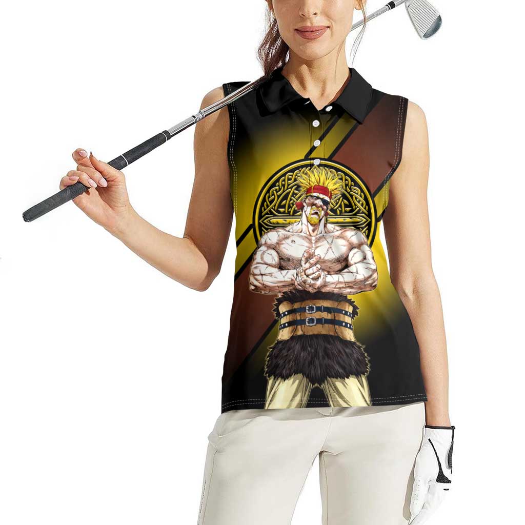 Thorkell Viking Berserker Women Sleeveless Polo Shirt Viking Manga Illustration Style
