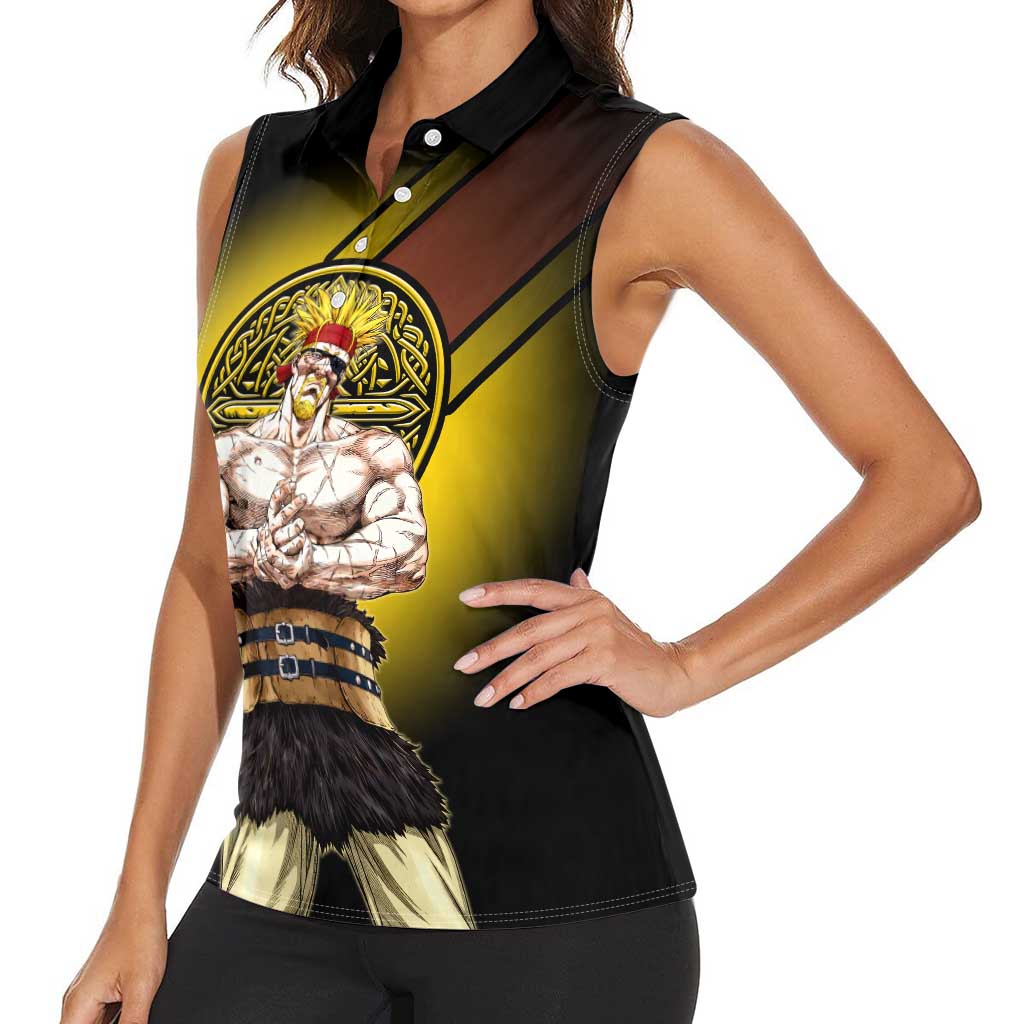 Thorkell Viking Berserker Women Sleeveless Polo Shirt Viking Manga Illustration Style