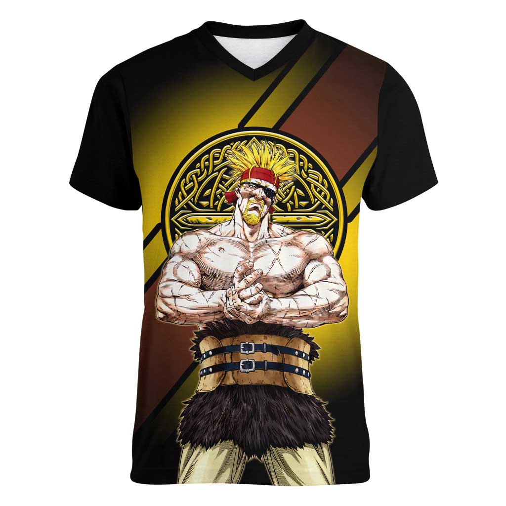 Thorkell Viking Berserker Women V-Neck T-Shirt Viking Manga Illustration Style