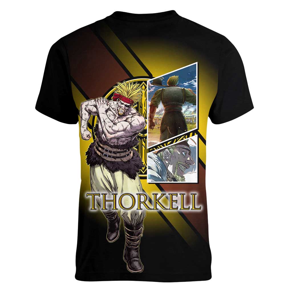 Thorkell Viking Berserker Women V-Neck T-Shirt Viking Manga Illustration Style