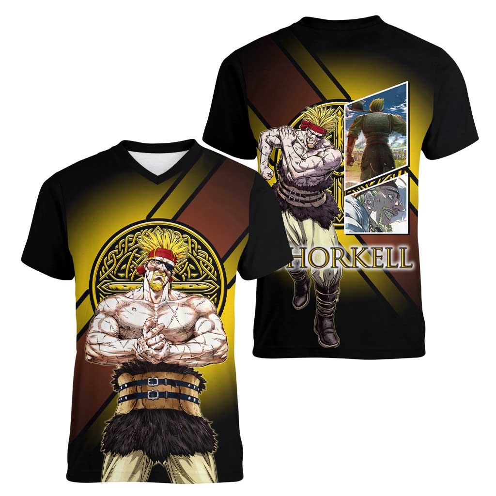 Thorkell Viking Berserker Women V-Neck T-Shirt Viking Manga Illustration Style
