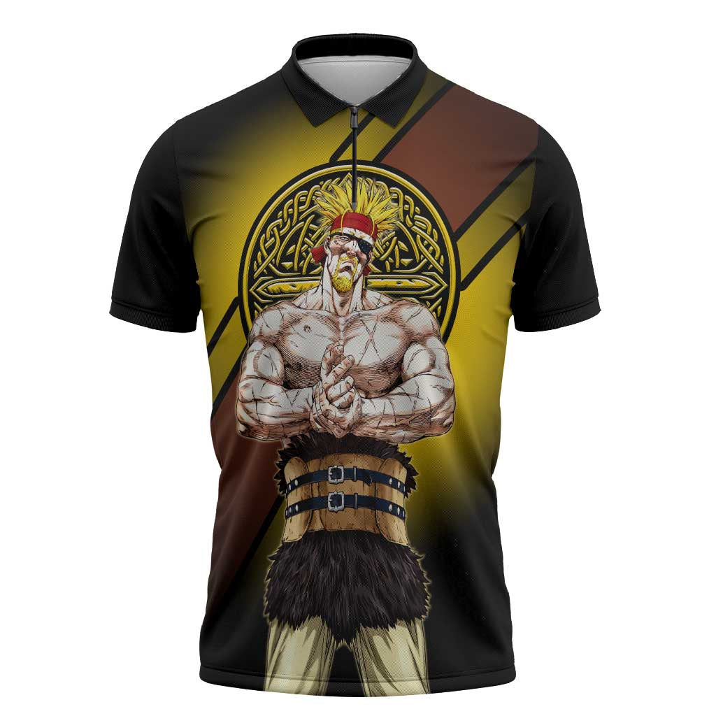 Thorkell Viking Berserker Zipper Polo Shirt Viking Manga Illustration Style