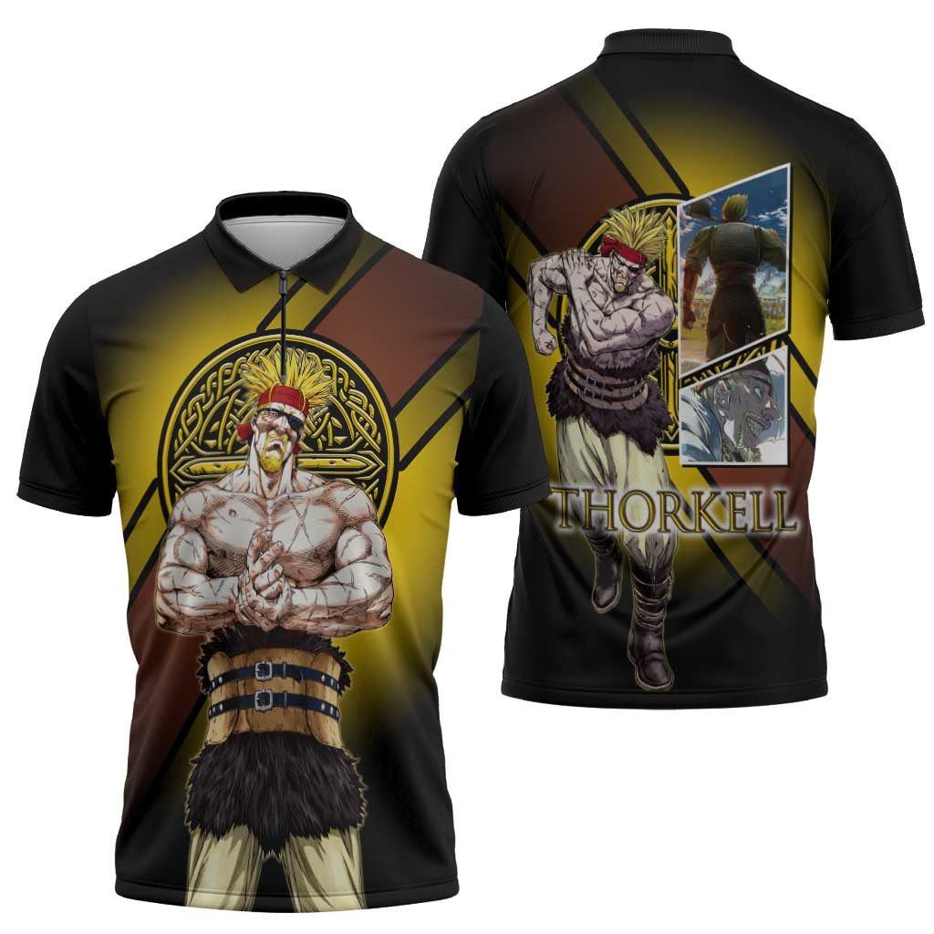 Thorkell Viking Berserker Zipper Polo Shirt Viking Manga Illustration Style
