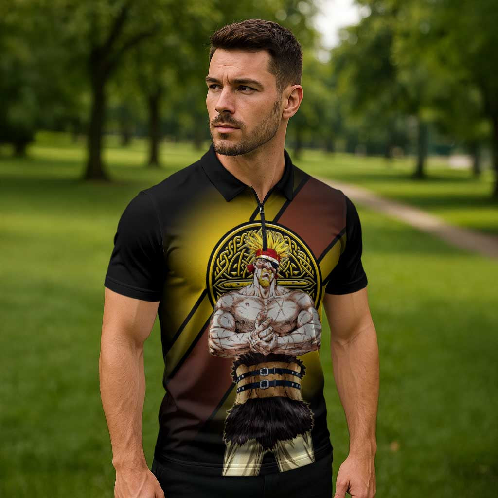 Thorkell Viking Berserker Zipper Polo Shirt Viking Manga Illustration Style