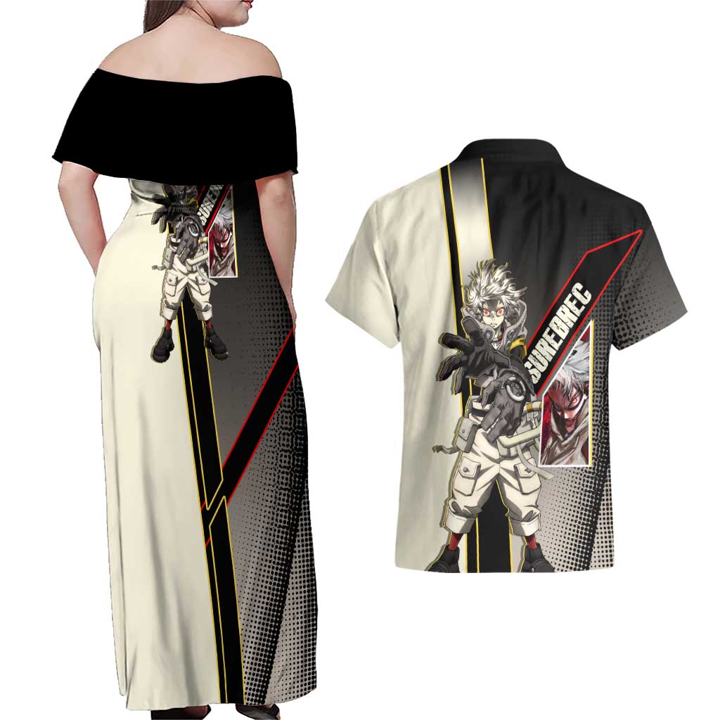 Rudo Surebrec Couples Matching Off Shoulder Maxi Dress and Hawaiian Shirt Grunge Manga Illustration Style
