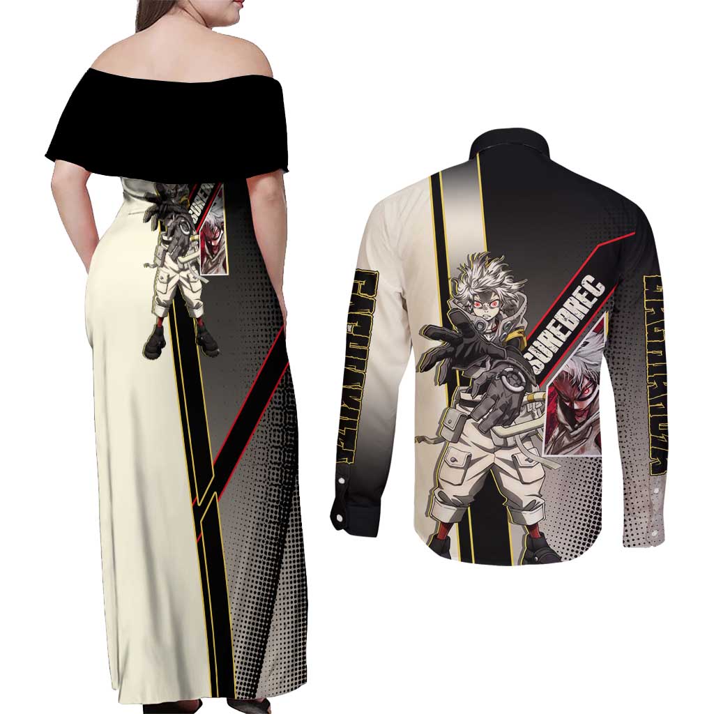Rudo Surebrec Couples Matching Off Shoulder Maxi Dress and Long Sleeve Button Shirt Grunge Manga Illustration Style