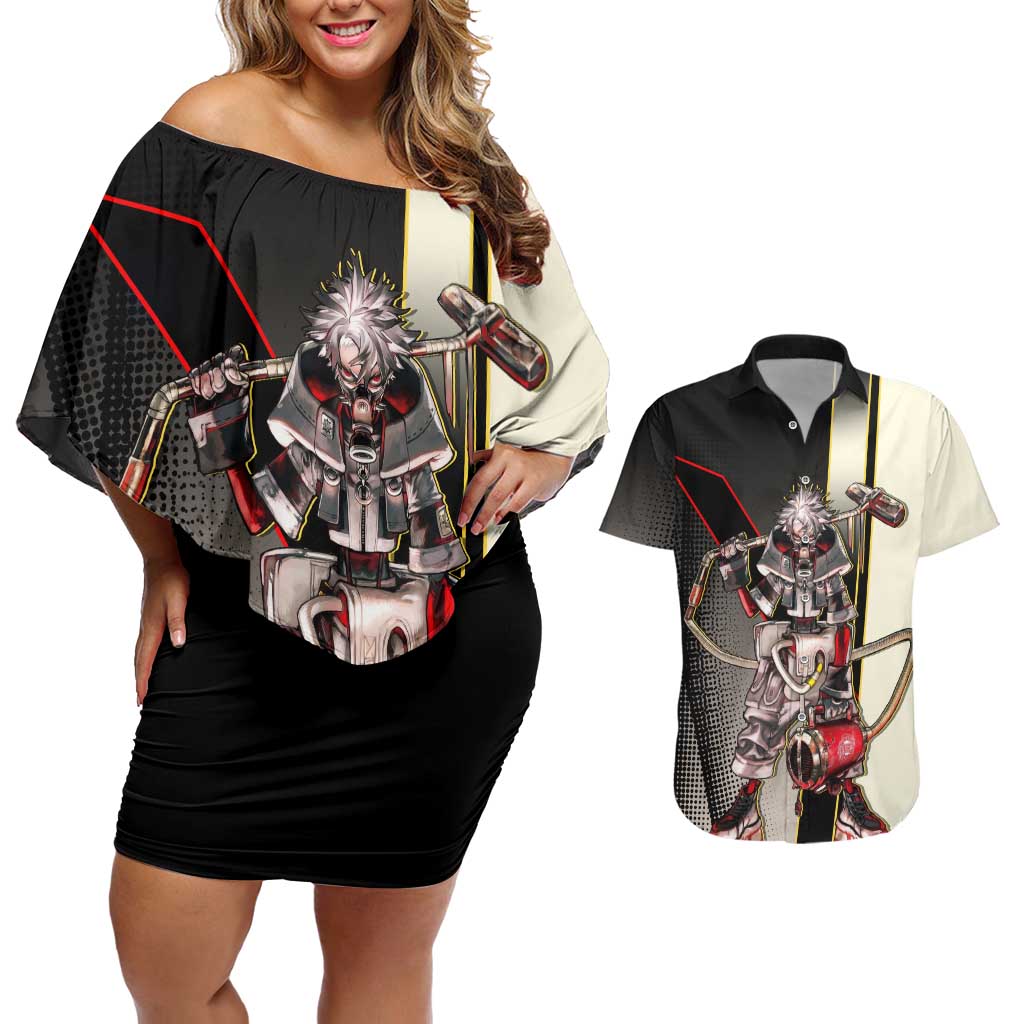 Rudo Surebrec Couples Matching Off Shoulder Short Dress and Hawaiian Shirt Grunge Manga Illustration Style