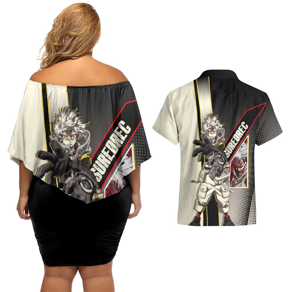 Rudo Surebrec Couples Matching Off Shoulder Short Dress and Hawaiian Shirt Grunge Manga Illustration Style
