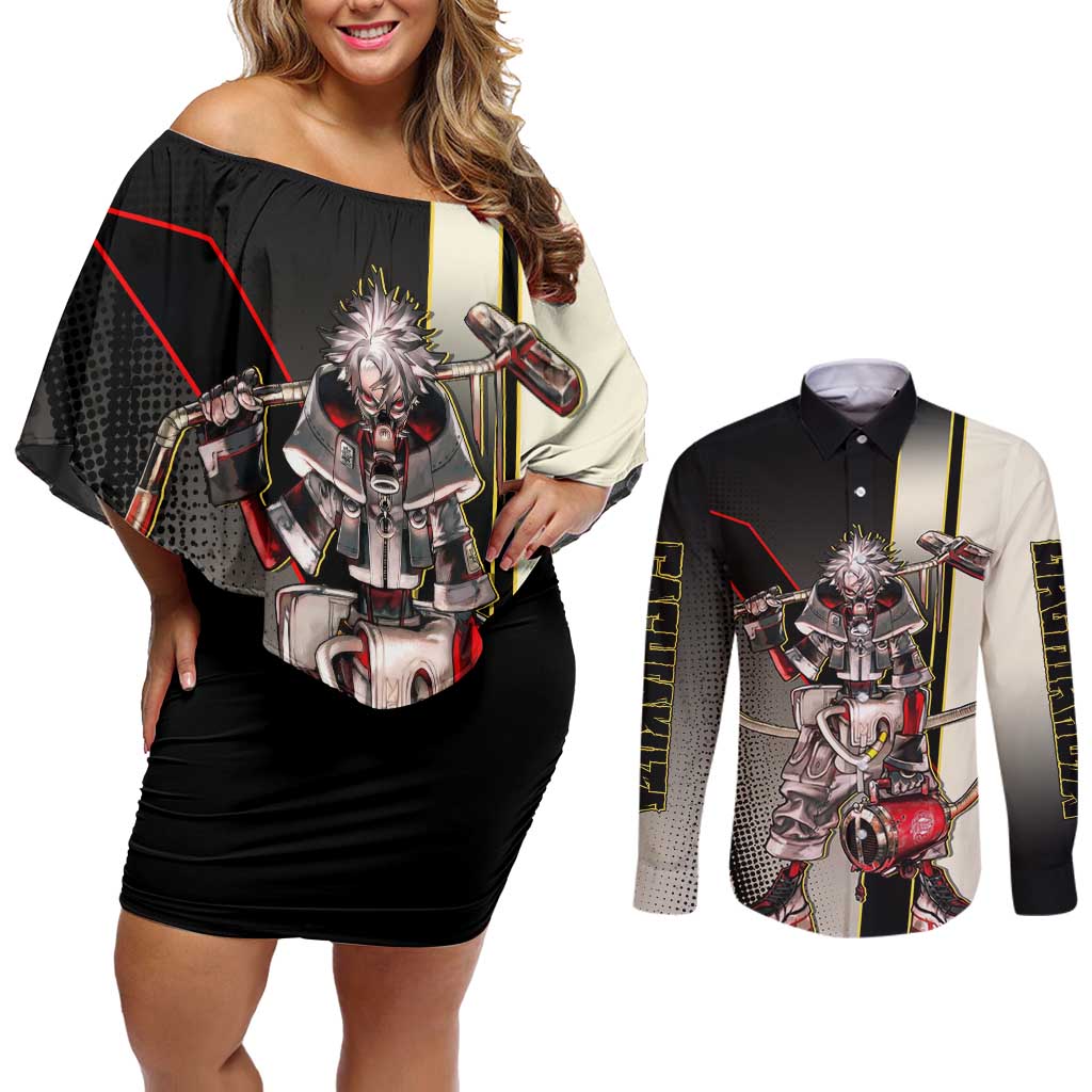 Rudo Surebrec Couples Matching Off Shoulder Short Dress and Long Sleeve Button Shirt Grunge Manga Illustration Style