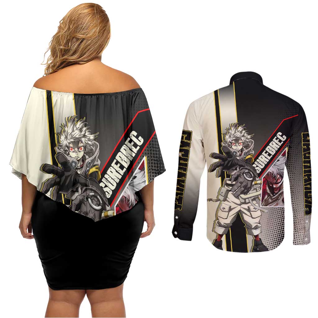 Rudo Surebrec Couples Matching Off Shoulder Short Dress and Long Sleeve Button Shirt Grunge Manga Illustration Style