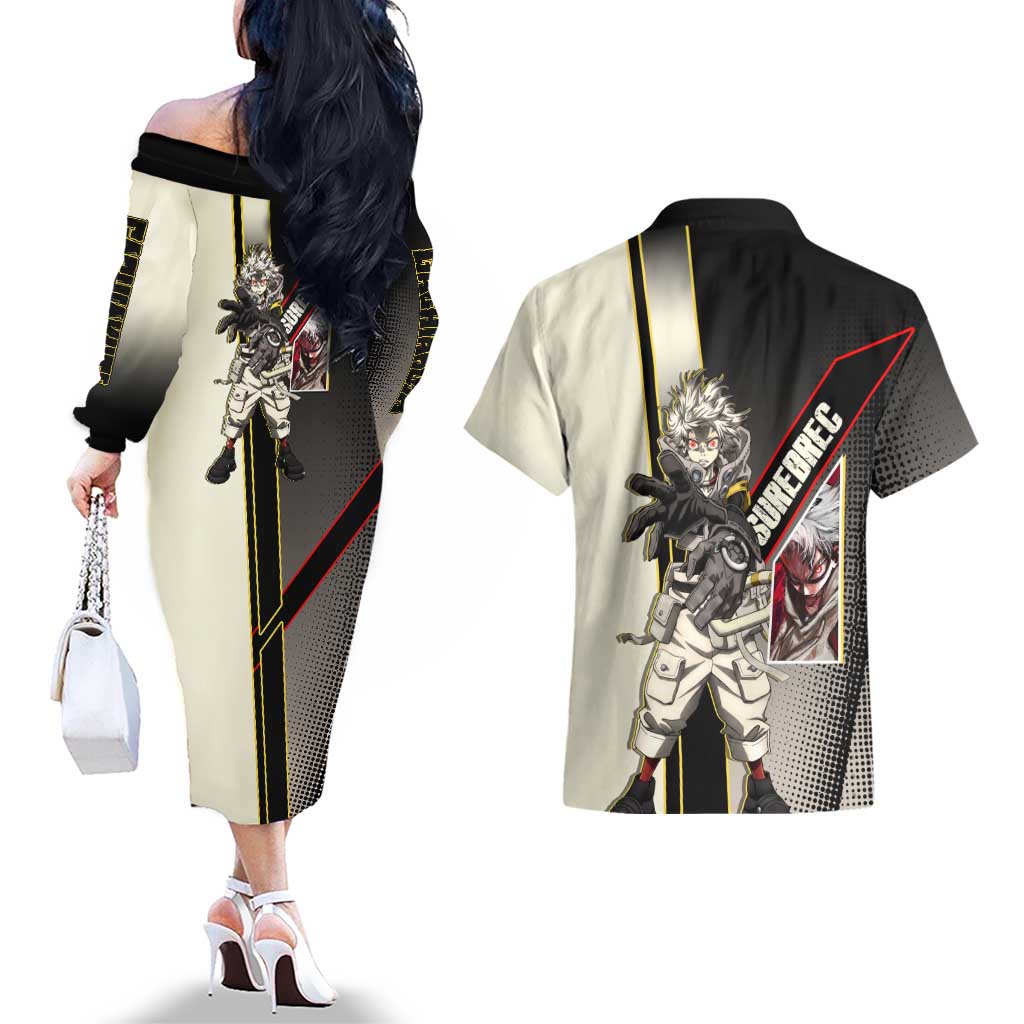 Rudo Surebrec Couples Matching Off The Shoulder Long Sleeve Dress and Hawaiian Shirt Grunge Manga Illustration Style