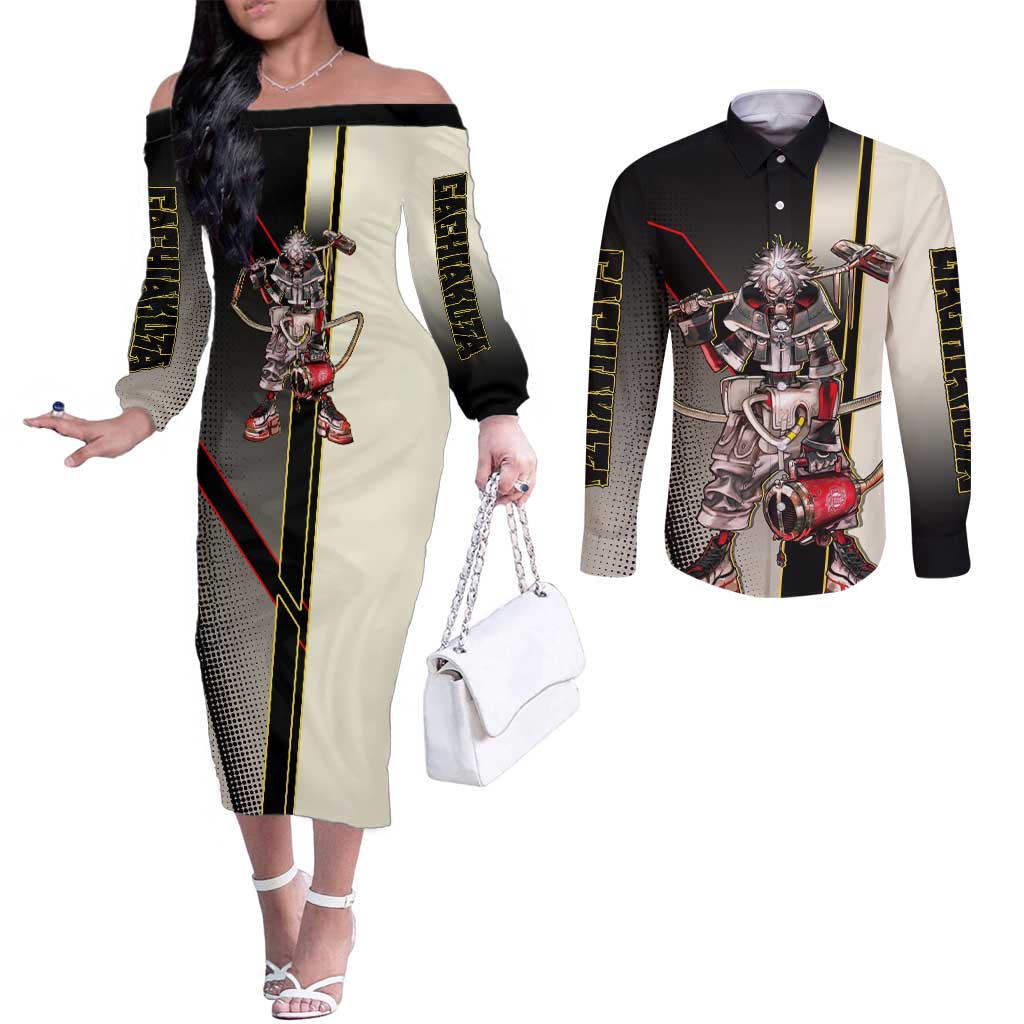 Rudo Surebrec Couples Matching Off The Shoulder Long Sleeve Dress and Long Sleeve Button Shirt Grunge Manga Illustration Style