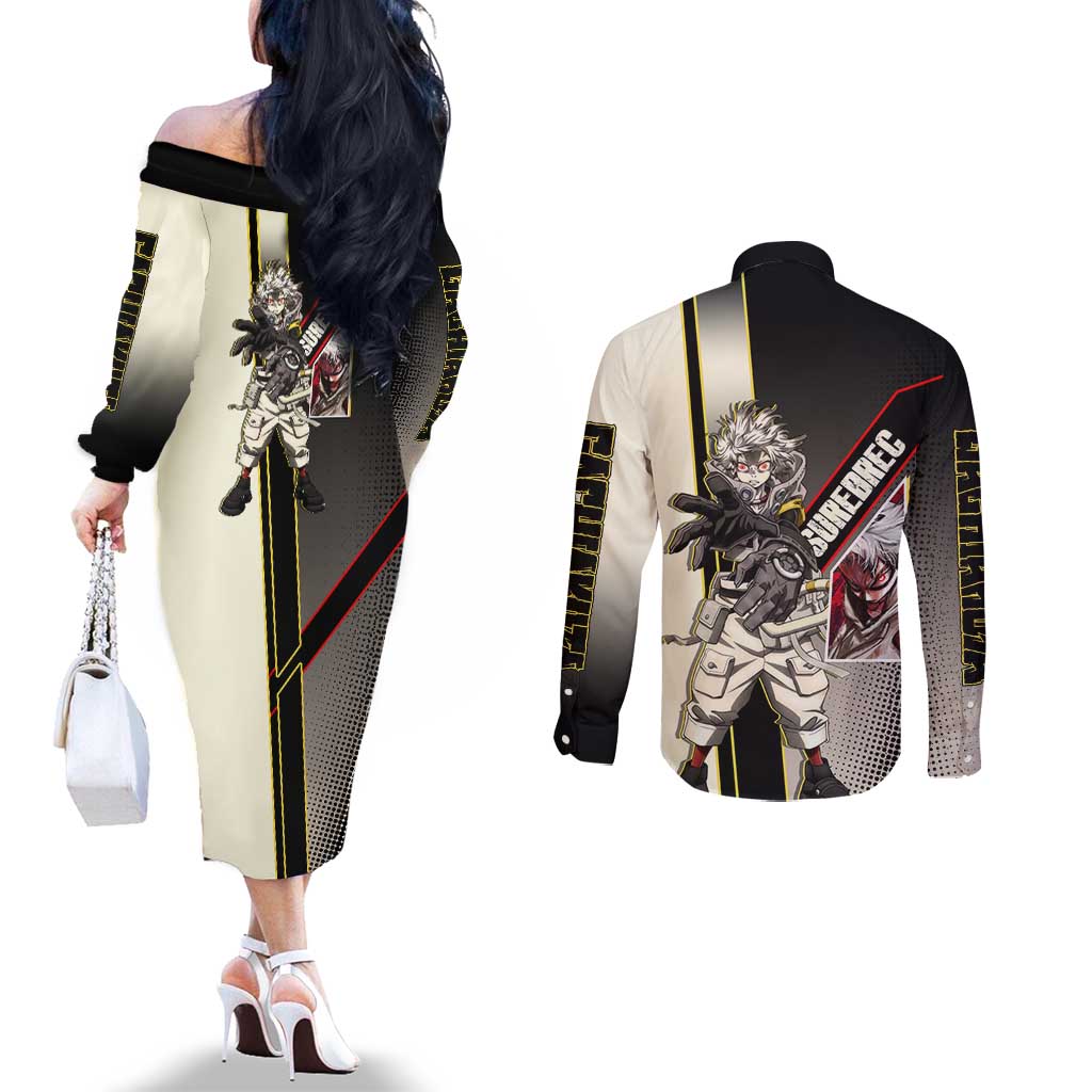 Rudo Surebrec Couples Matching Off The Shoulder Long Sleeve Dress and Long Sleeve Button Shirt Grunge Manga Illustration Style
