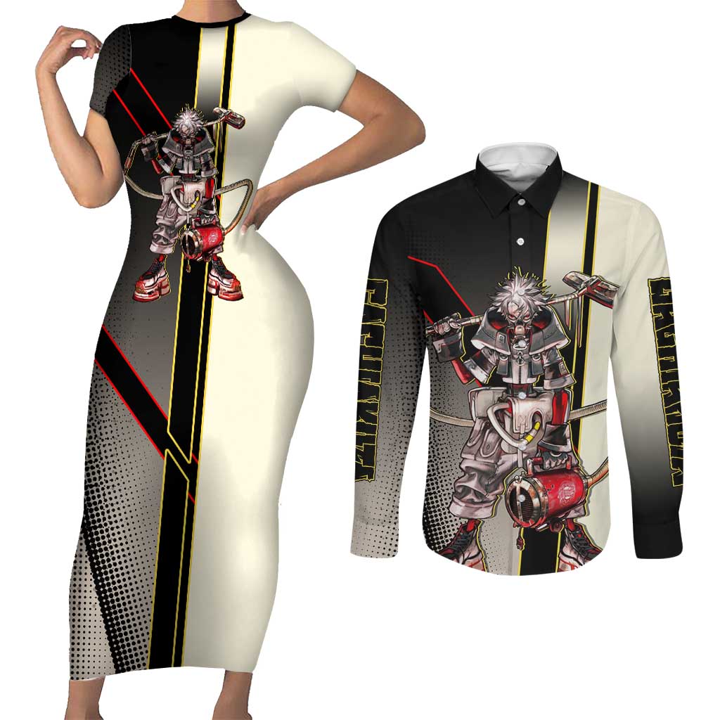Rudo Surebrec Couples Matching Short Sleeve Bodycon Dress and Long Sleeve Button Shirt Grunge Manga Illustration Style