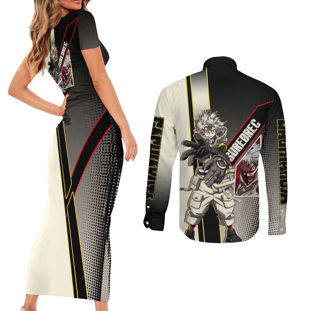 Rudo Surebrec Couples Matching Short Sleeve Bodycon Dress and Long Sleeve Button Shirt Grunge Manga Illustration Style