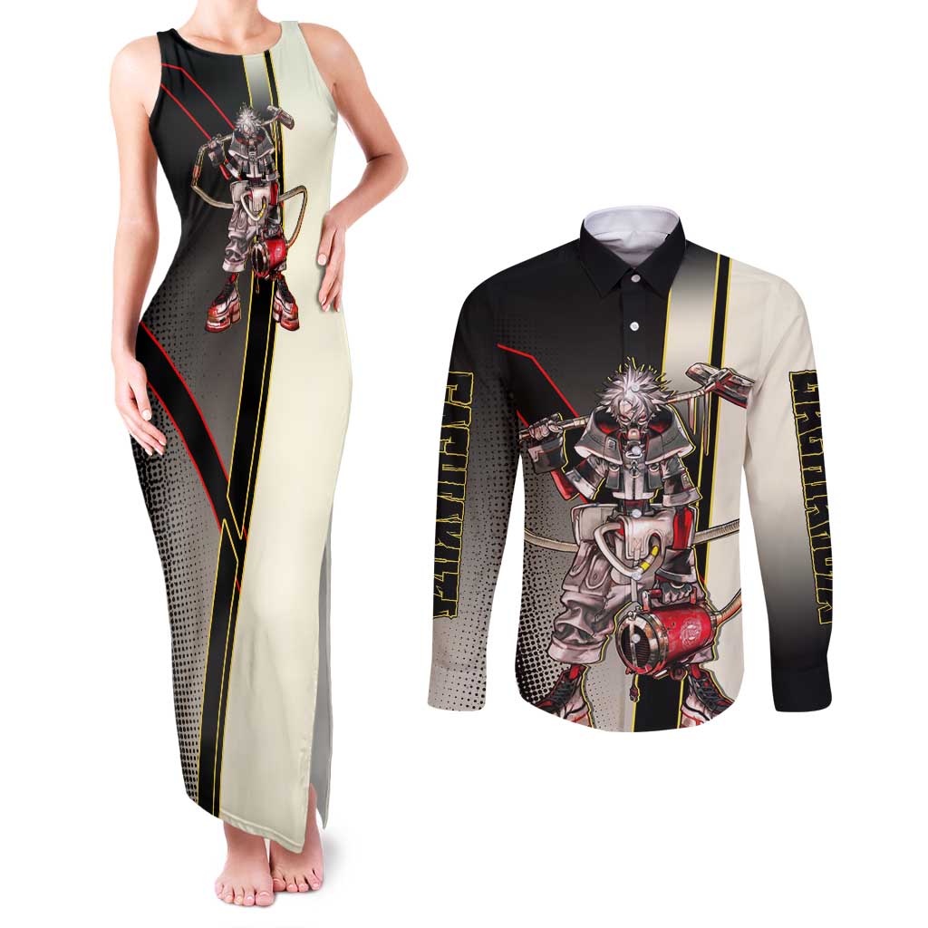 Rudo Surebrec Couples Matching Tank Maxi Dress and Long Sleeve Button Shirt Grunge Manga Illustration Style