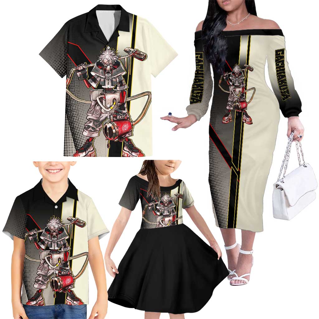 Rudo Surebrec Family Matching Off The Shoulder Long Sleeve Dress and Hawaiian Shirt Grunge Manga Illustration Style
