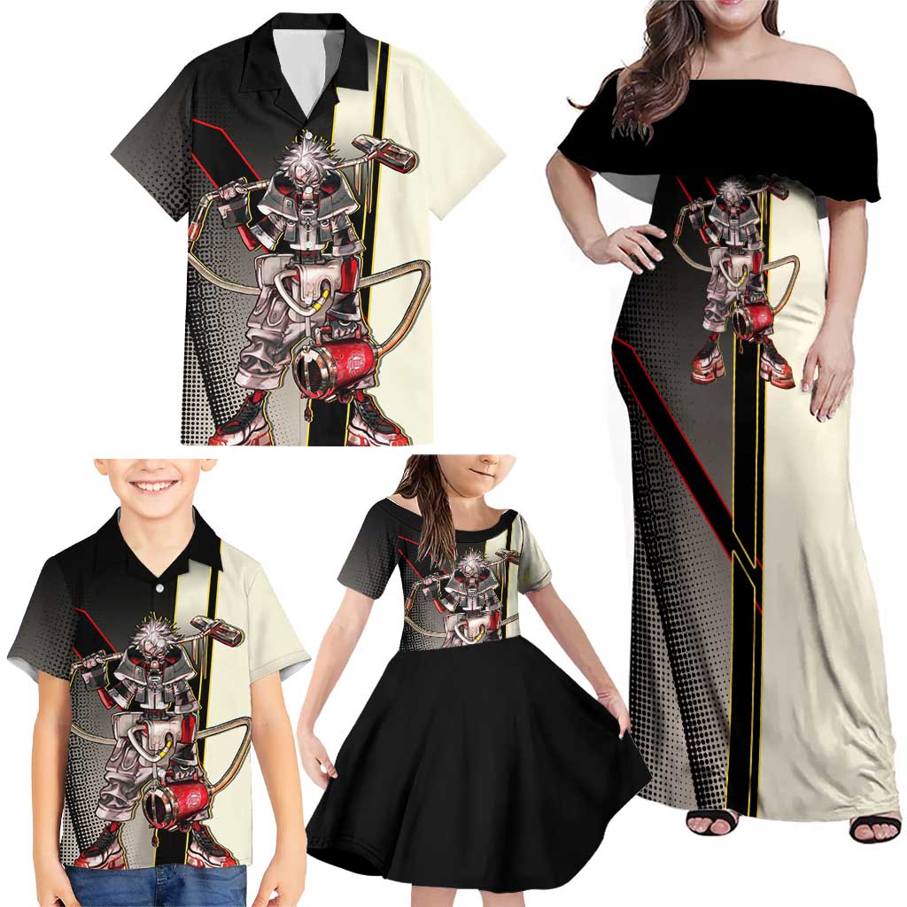 Rudo Surebrec Family Matching Off Shoulder Maxi Dress and Hawaiian Shirt Grunge Manga Illustration Style