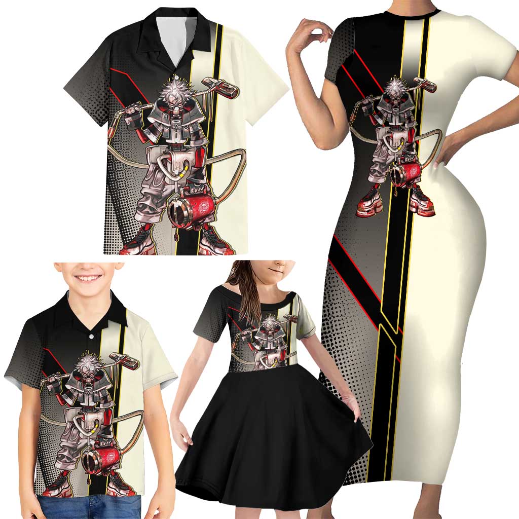 Rudo Surebrec Family Matching Short Sleeve Bodycon Dress and Hawaiian Shirt Grunge Manga Illustration Style