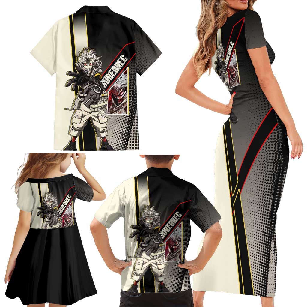 Rudo Surebrec Family Matching Short Sleeve Bodycon Dress and Hawaiian Shirt Grunge Manga Illustration Style