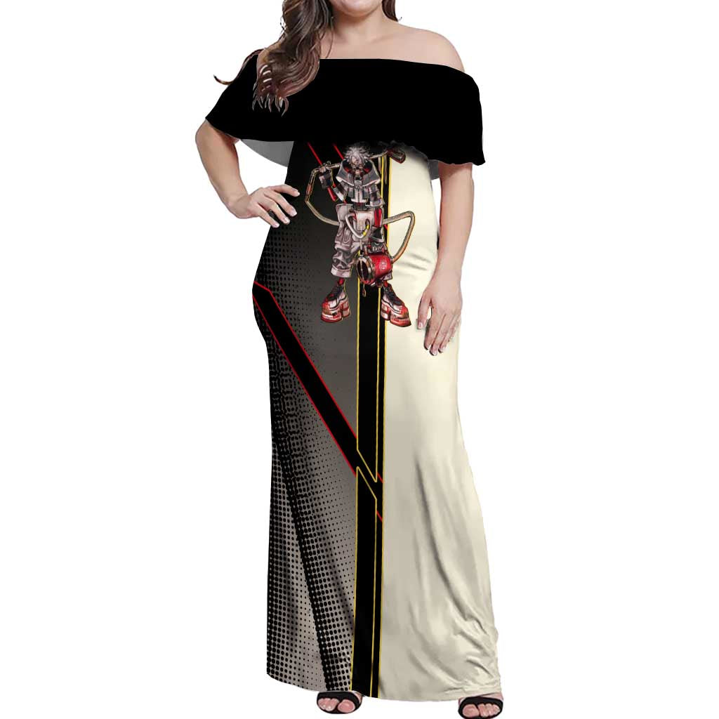 Rudo Surebrec Off Shoulder Maxi Dress Grunge Manga Illustration Style