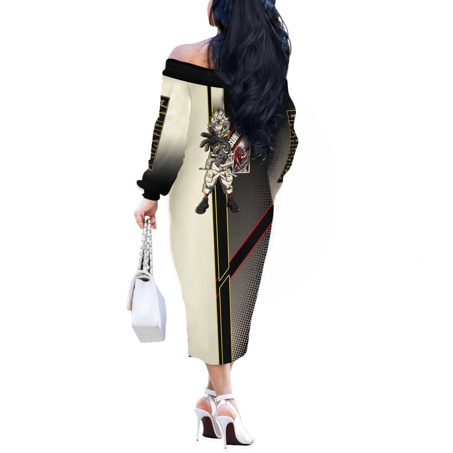 Rudo Surebrec Off The Shoulder Long Sleeve Dress Grunge Manga Illustration Style