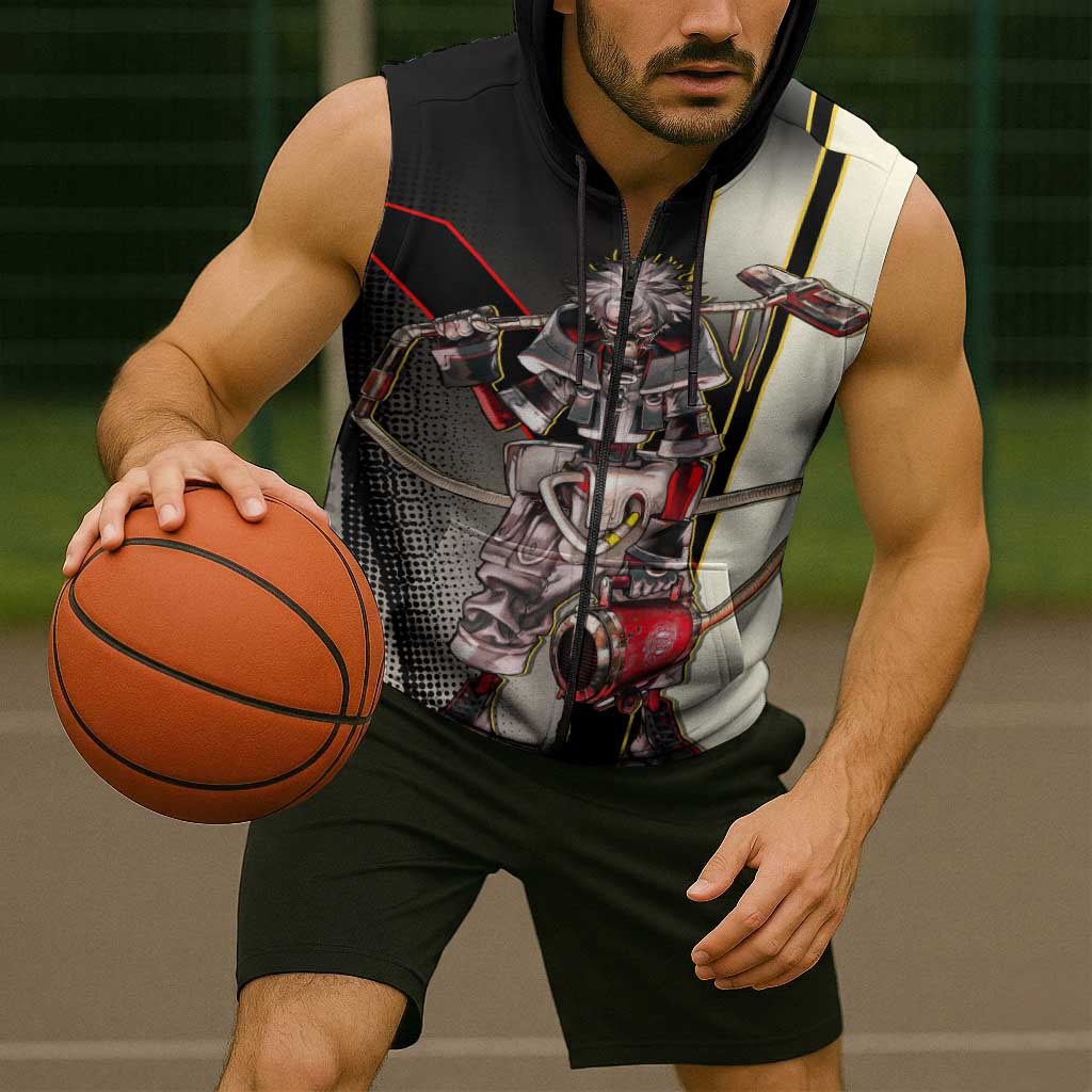 Rudo Surebrec Sleeveless Zip Hoodie Grunge Manga Illustration Style