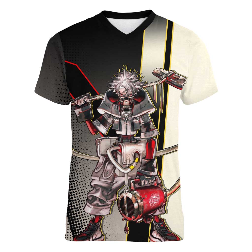 Rudo Surebrec Women V-Neck T-Shirt Grunge Manga Illustration Style