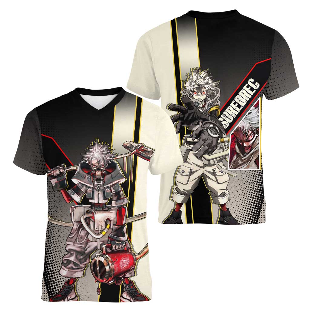 Rudo Surebrec Women V-Neck T-Shirt Grunge Manga Illustration Style