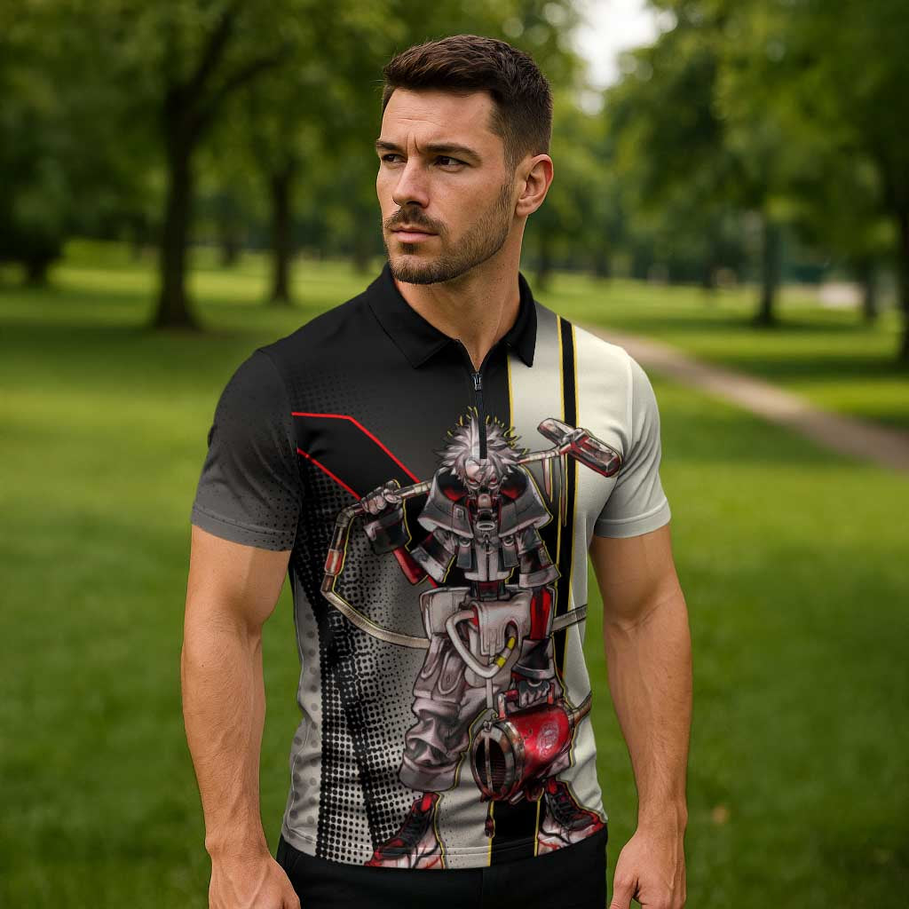 Rudo Surebrec Zipper Polo Shirt Grunge Manga Illustration Style
