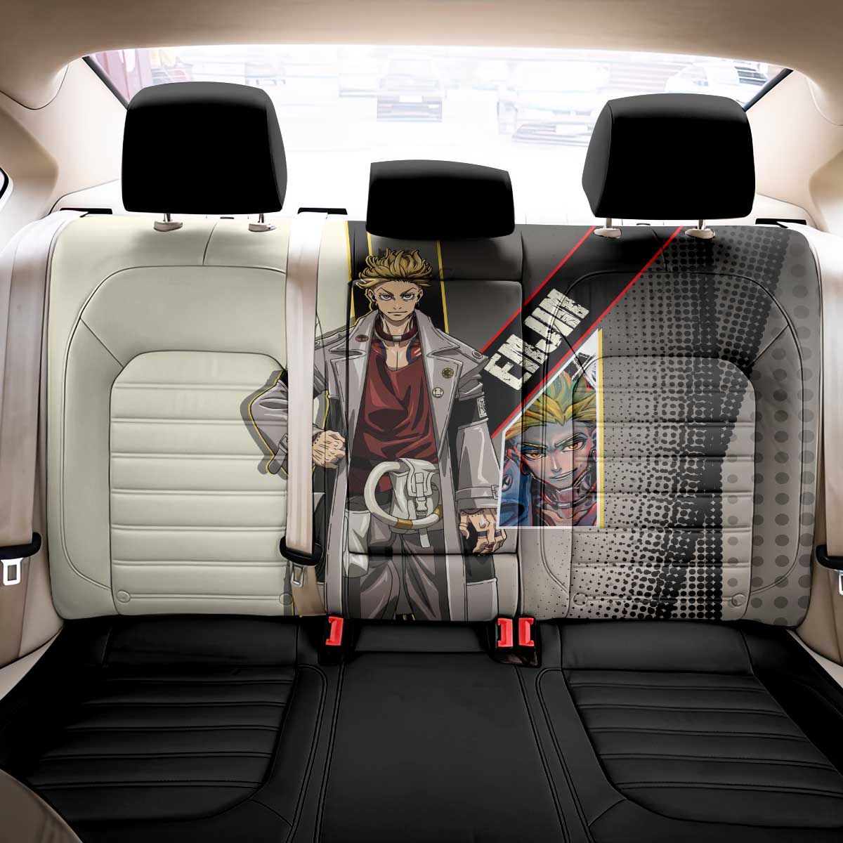 Enjin Crimson Strategist Back Car Seat Cover Grunge Manga Illustration Style